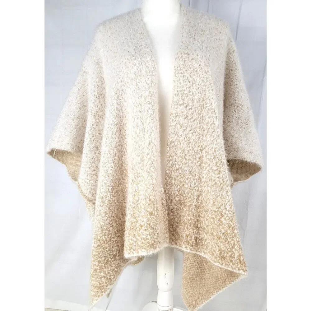 Vince Camuto Speckled Knit Cape Topper Cozy Open Front One Size